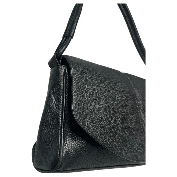 VTG Terre De Feu Shoulder Bag Womens Black Pebbled Leather Flap Top Purse Retro - Picture 5 of 12